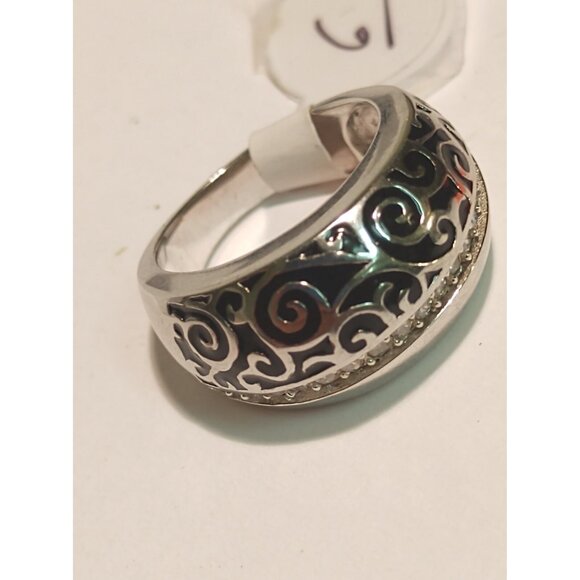 Sterling Silver 925 Women's Size 6 Ring Zirconia & Enamel Scrolled Design NEW - Picture 7 of 12